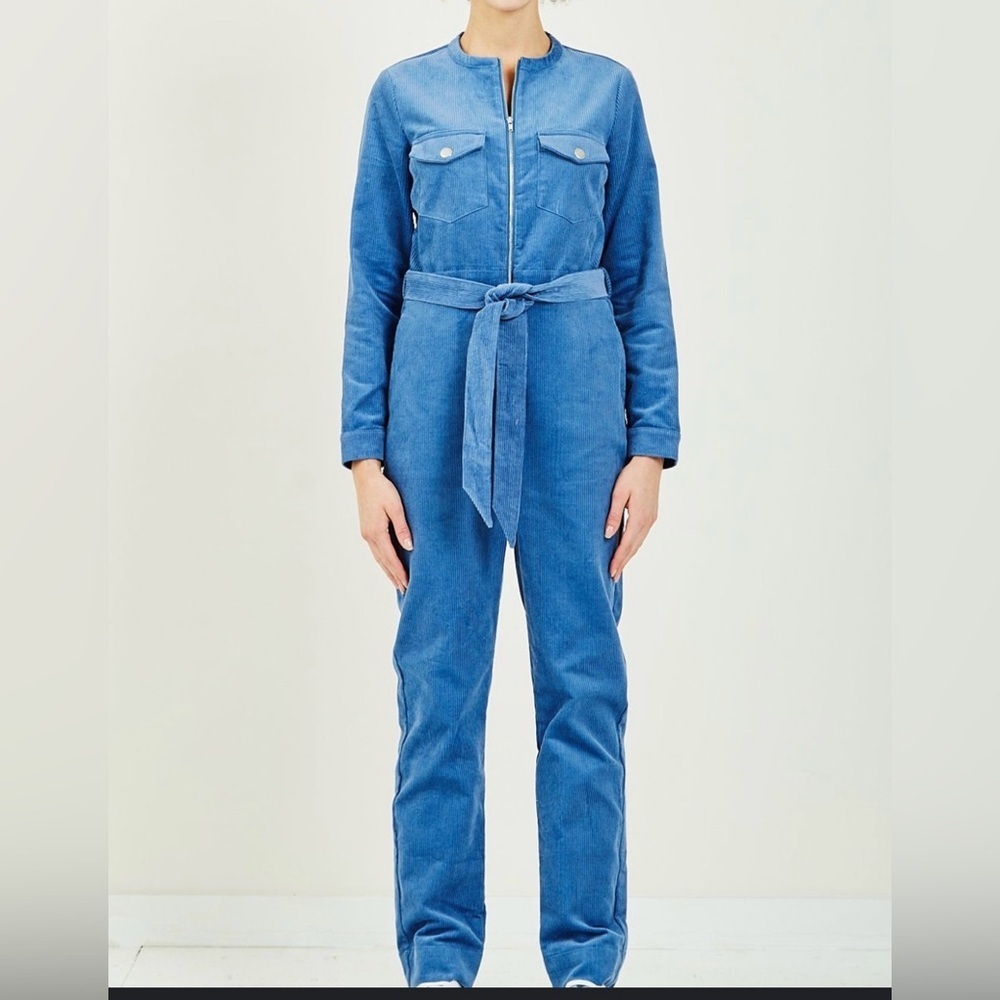 Just Female Harlow Courduroy  Blue Jumpsuit with Waist Tie